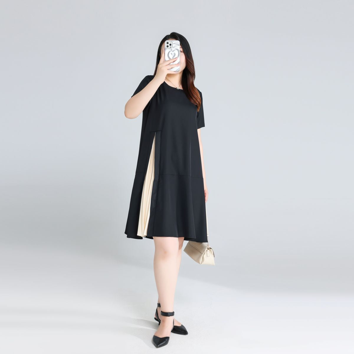 Plus Size Round Neck Work Black Dress
