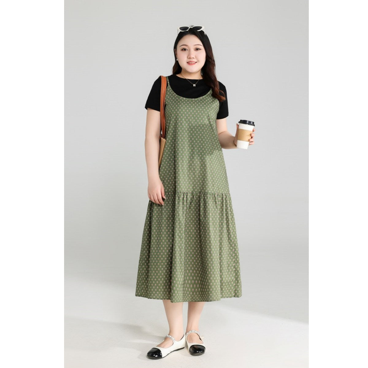Plus Size Tee and Bohemian Pinafore Dress Set