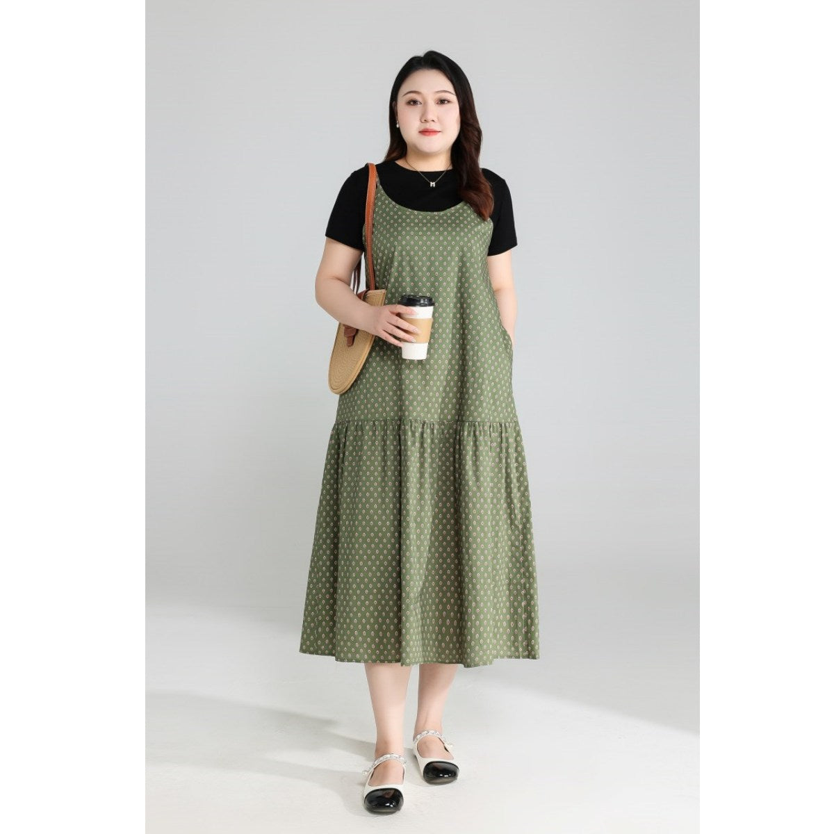 Plus Size Tee and Bohemian Pinafore Dress Set