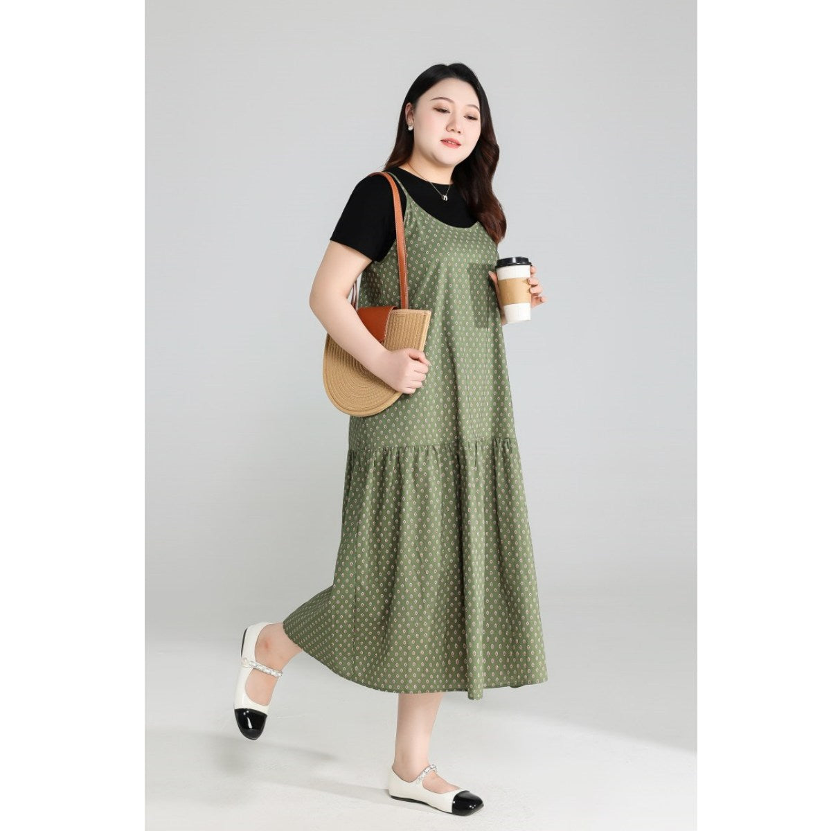 Plus Size Tee and Bohemian Pinafore Dress Set
