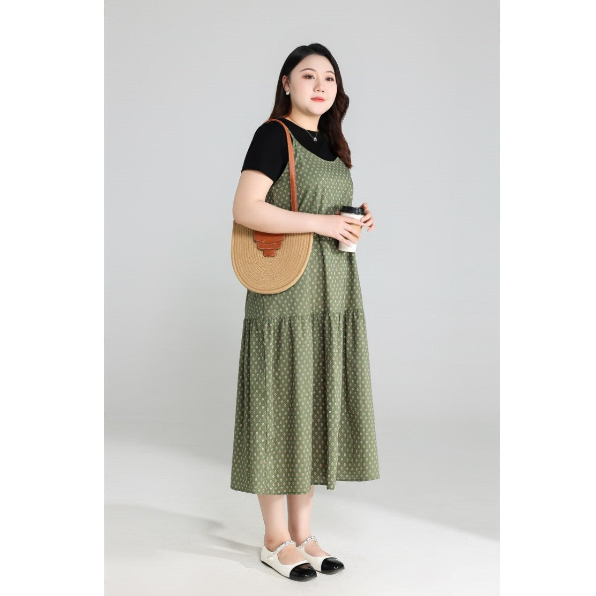 Plus Size Tee and Bohemian Pinafore Dress Set
