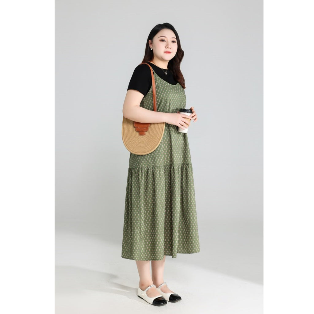 Plus Size Tee and Bohemian Pinafore Dress Set