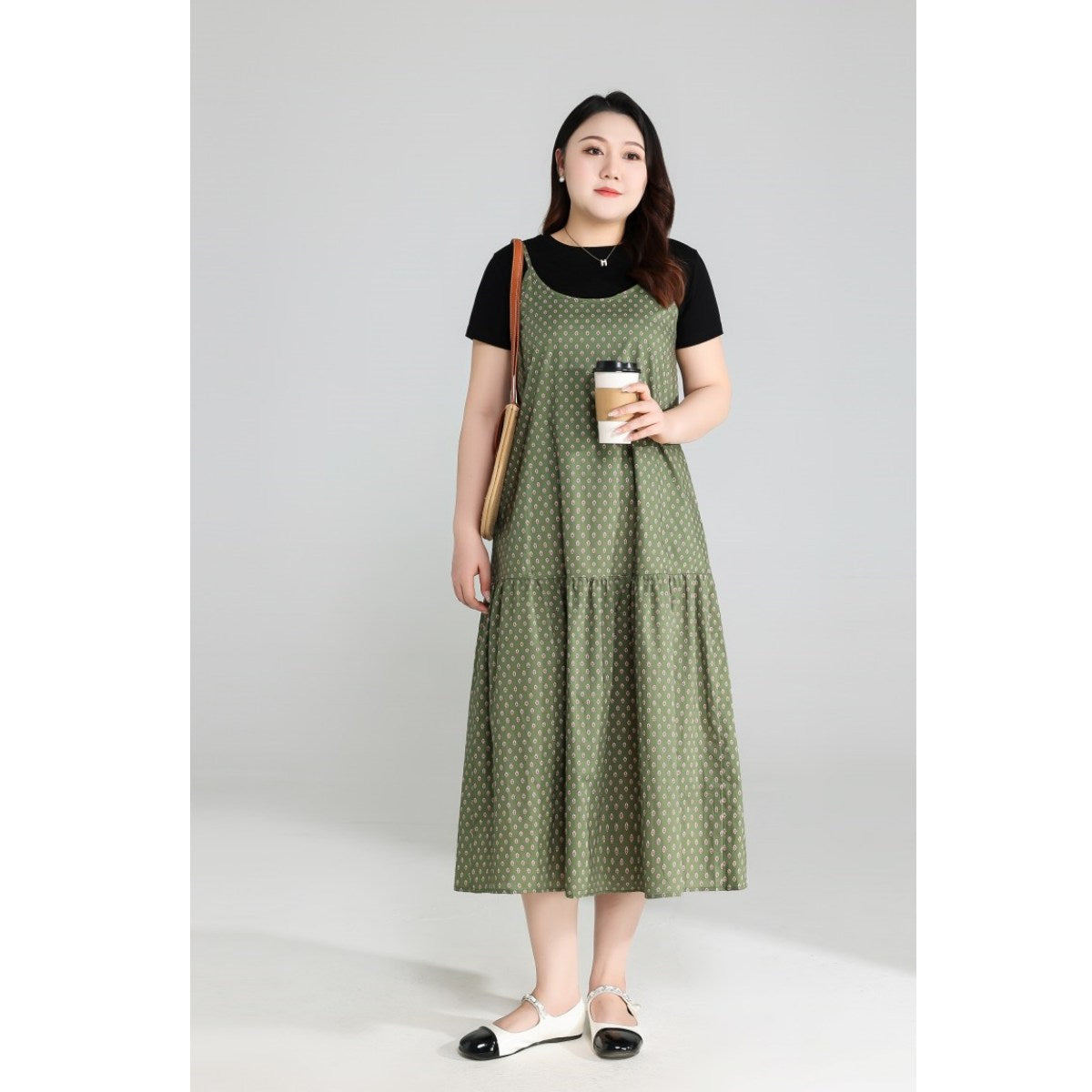 Plus Size Tee and Bohemian Pinafore Dress Set