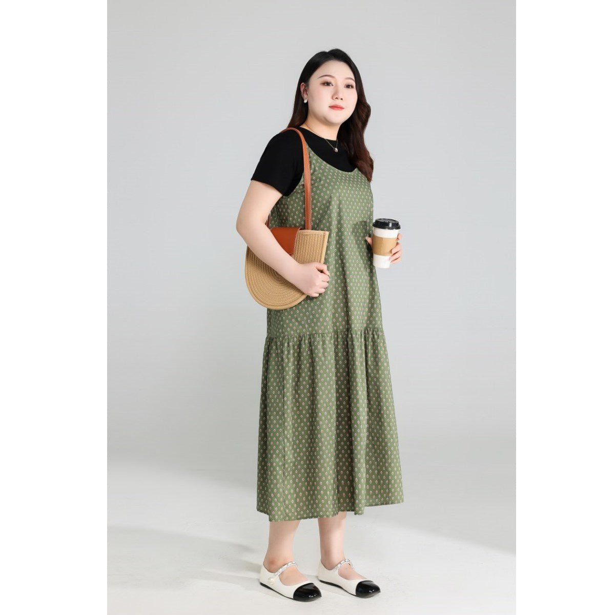 Plus Size Tee and Bohemian Pinafore Dress Set