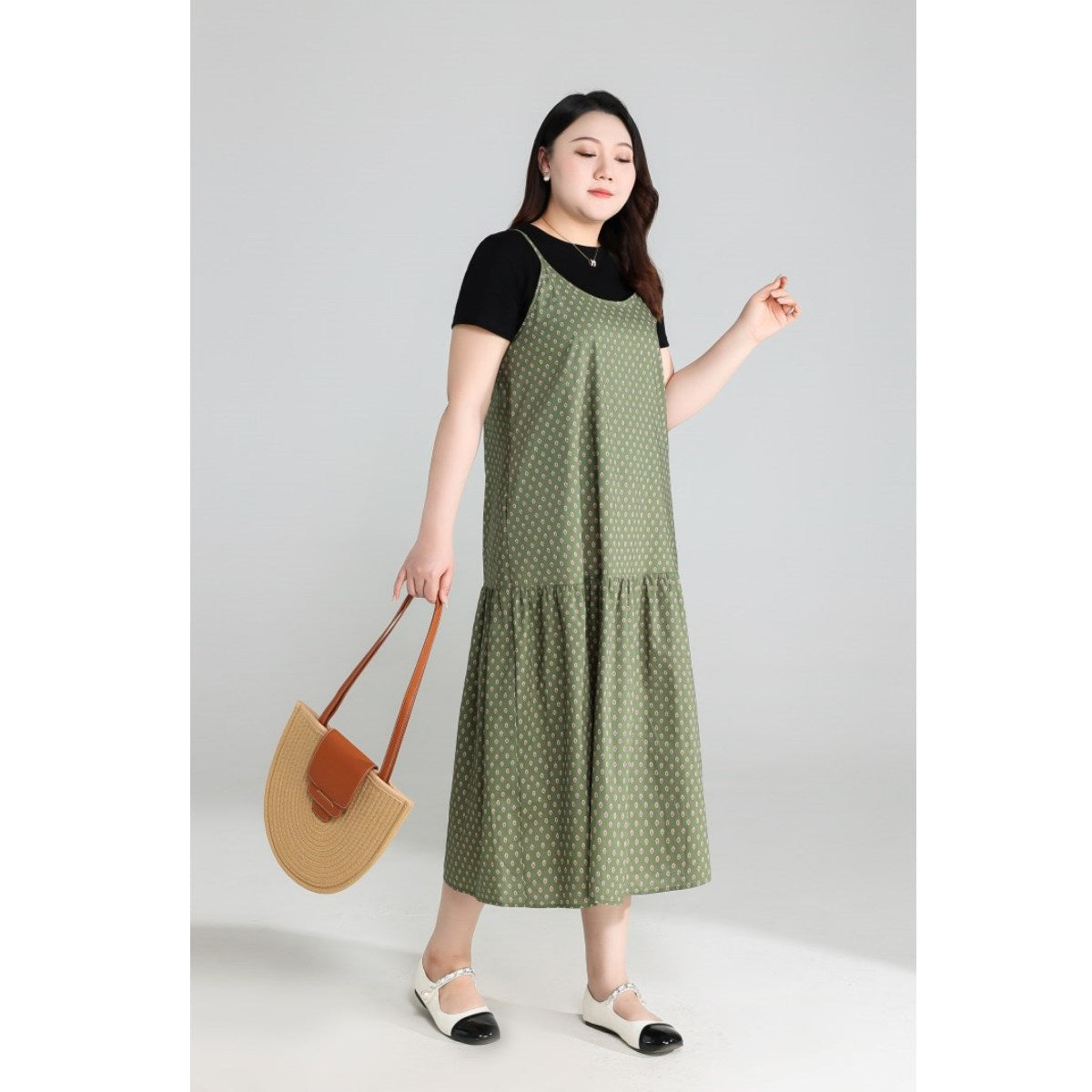 Plus Size Tee and Bohemian Pinafore Dress Set