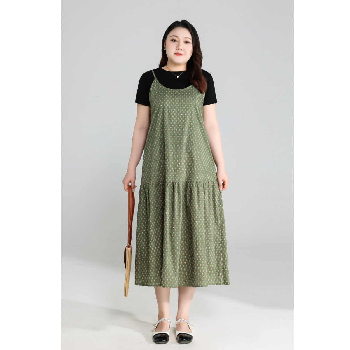 Plus Size Tee and Bohemian Pinafore Dress Set
