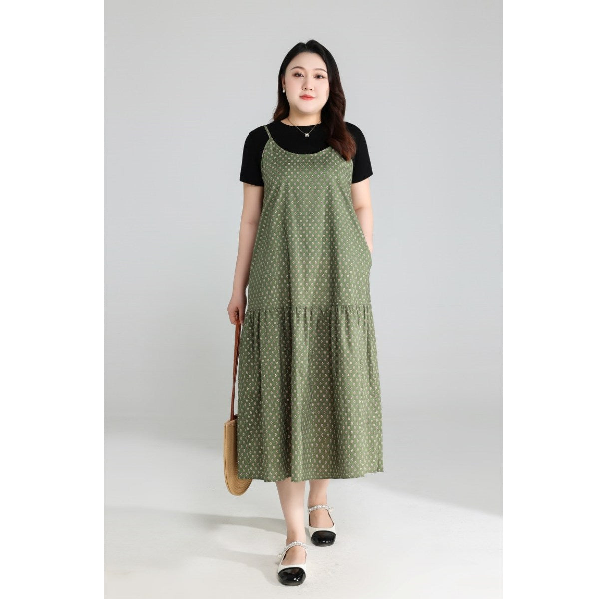 Plus Size Tee and Bohemian Pinafore Dress Set