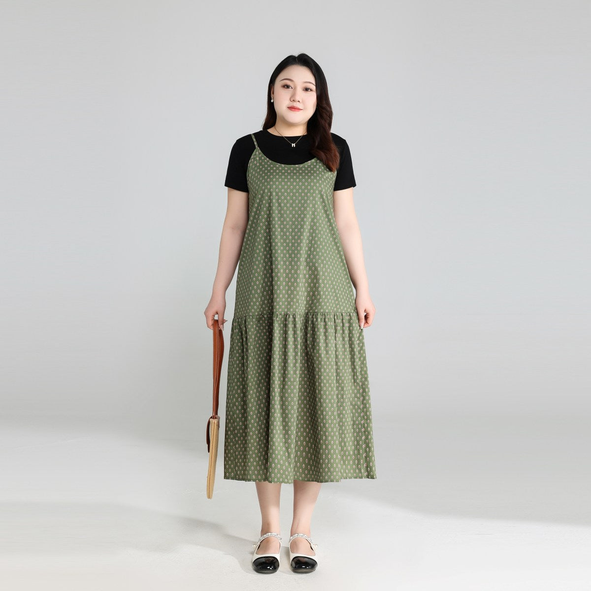 Plus Size Tee and Bohemian Pinafore Dress Set