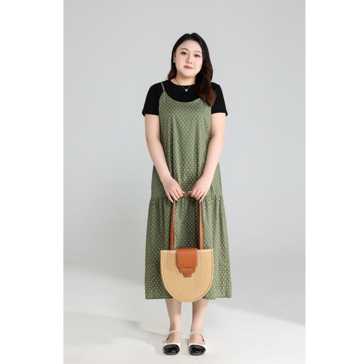 Plus Size Tee and Bohemian Pinafore Dress Set
