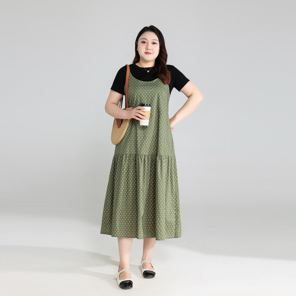 Plus Size Tee and Bohemian Pinafore Dress Set