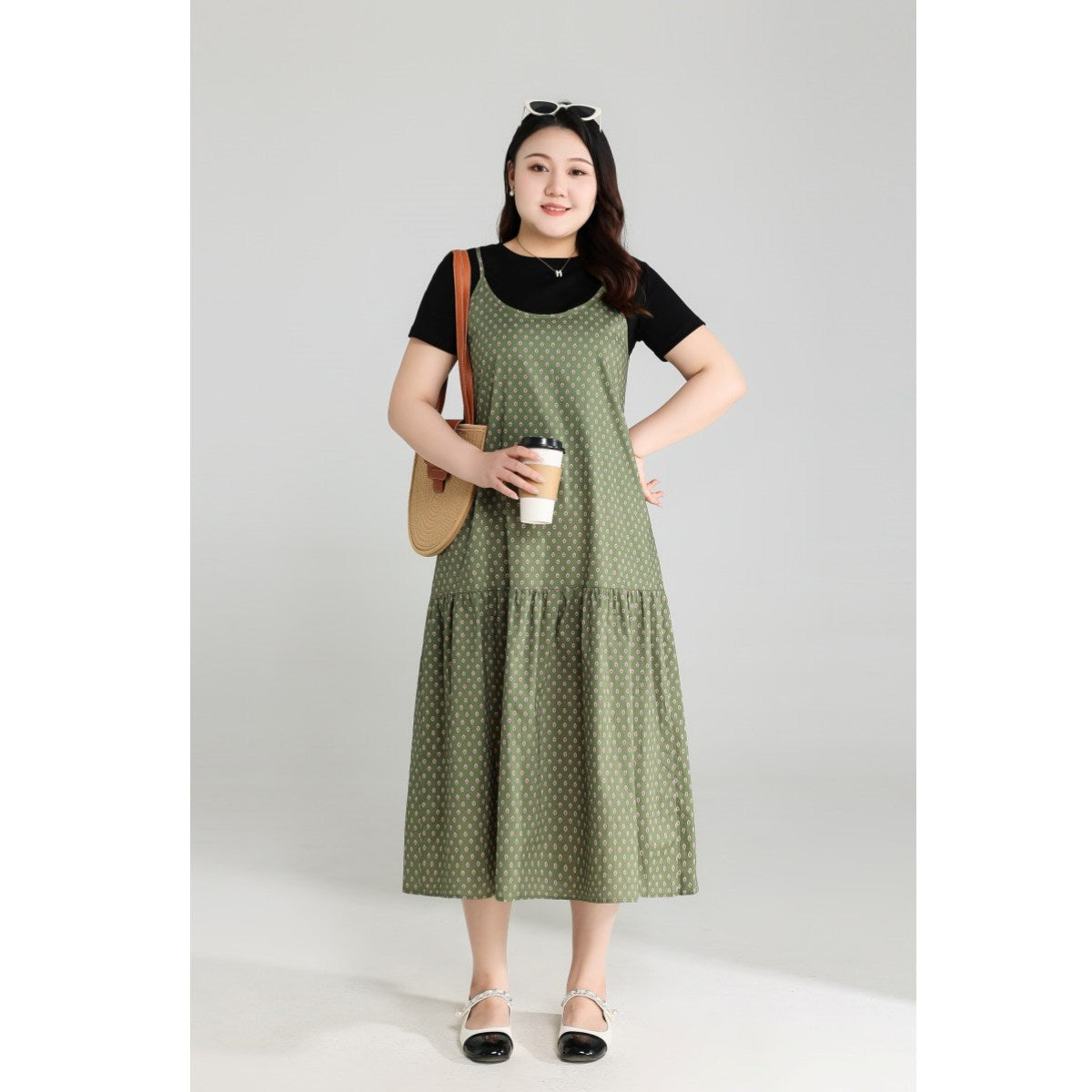 Plus Size Tee and Bohemian Pinafore Dress Set