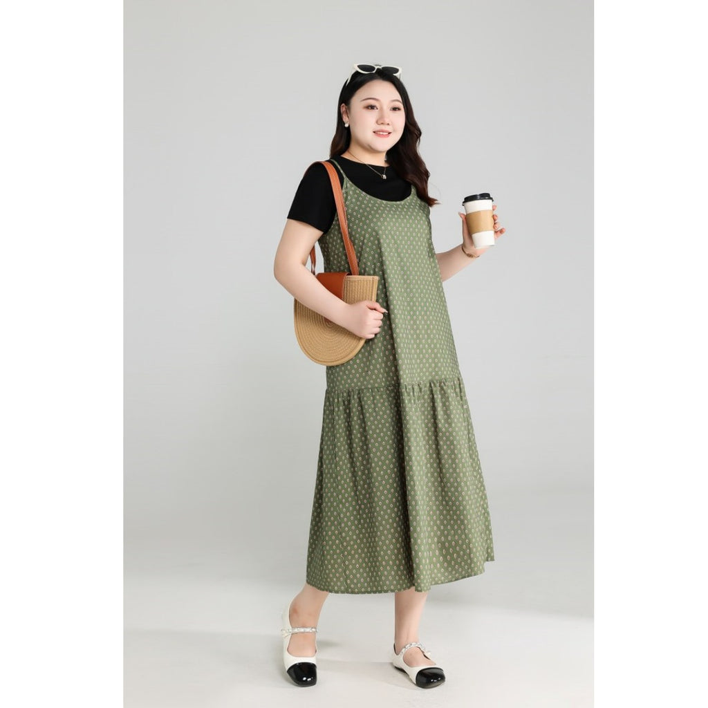 Plus Size Tee and Bohemian Pinafore Dress Set