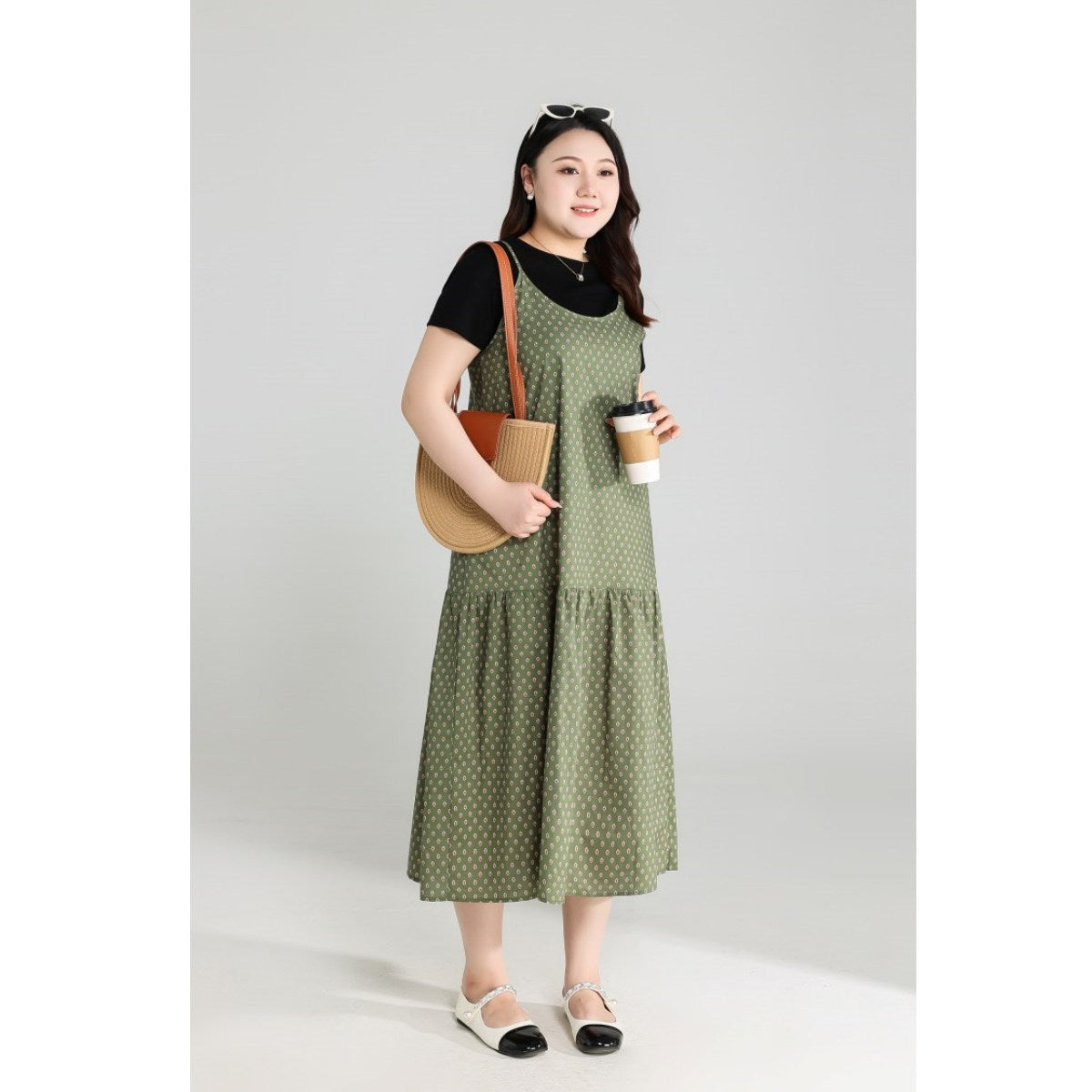 Plus Size Tee and Bohemian Pinafore Dress Set