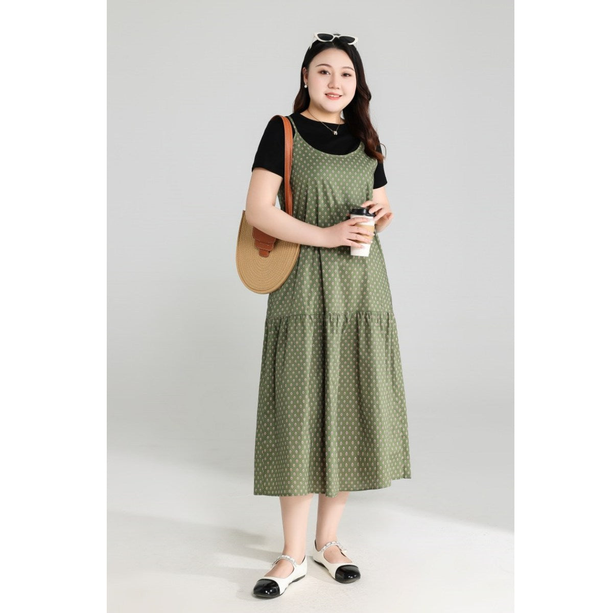 Plus Size Tee and Bohemian Pinafore Dress Set