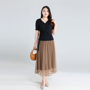 Plus Size Tulle Skirt - Brown