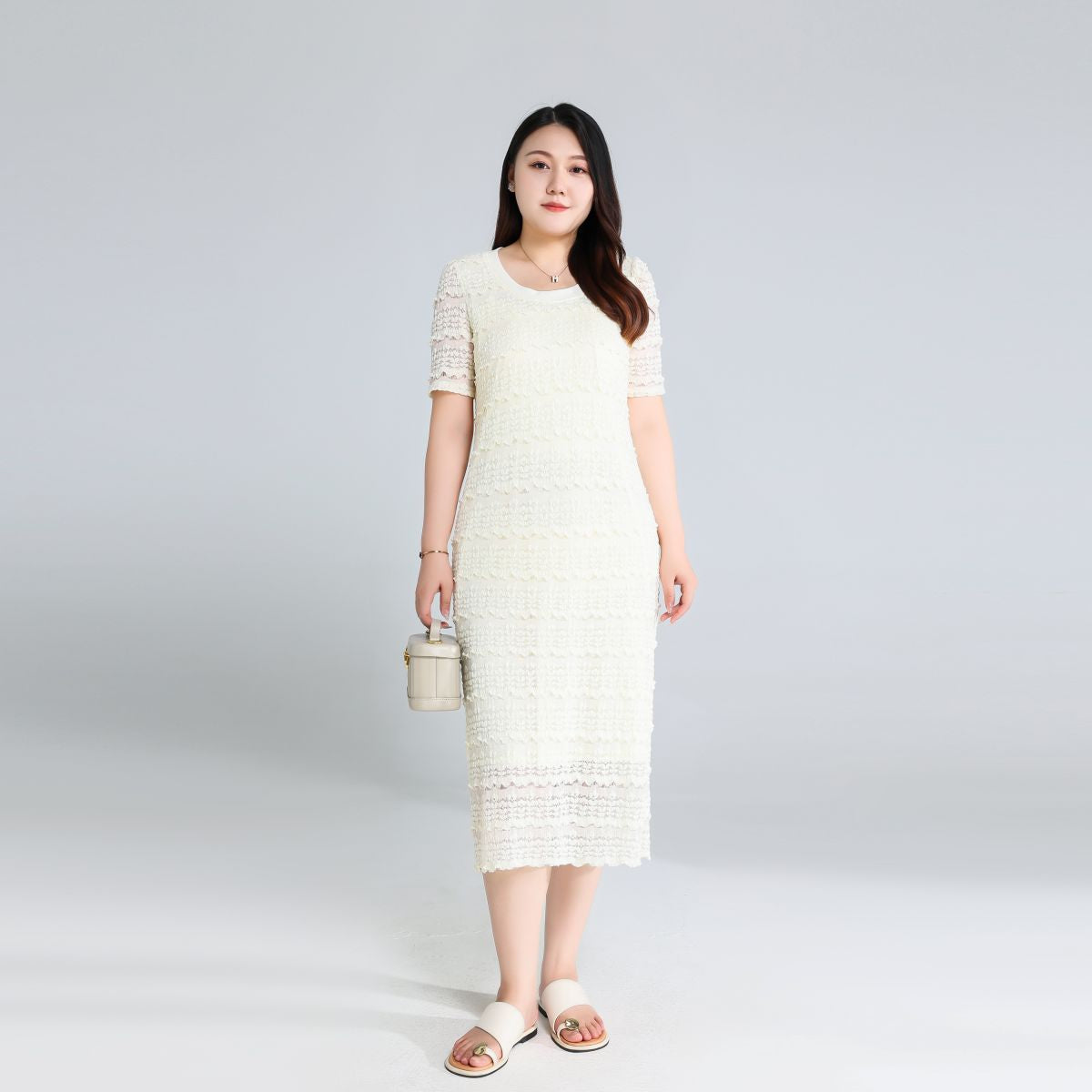 Plus Size White Lace Pencil Dress