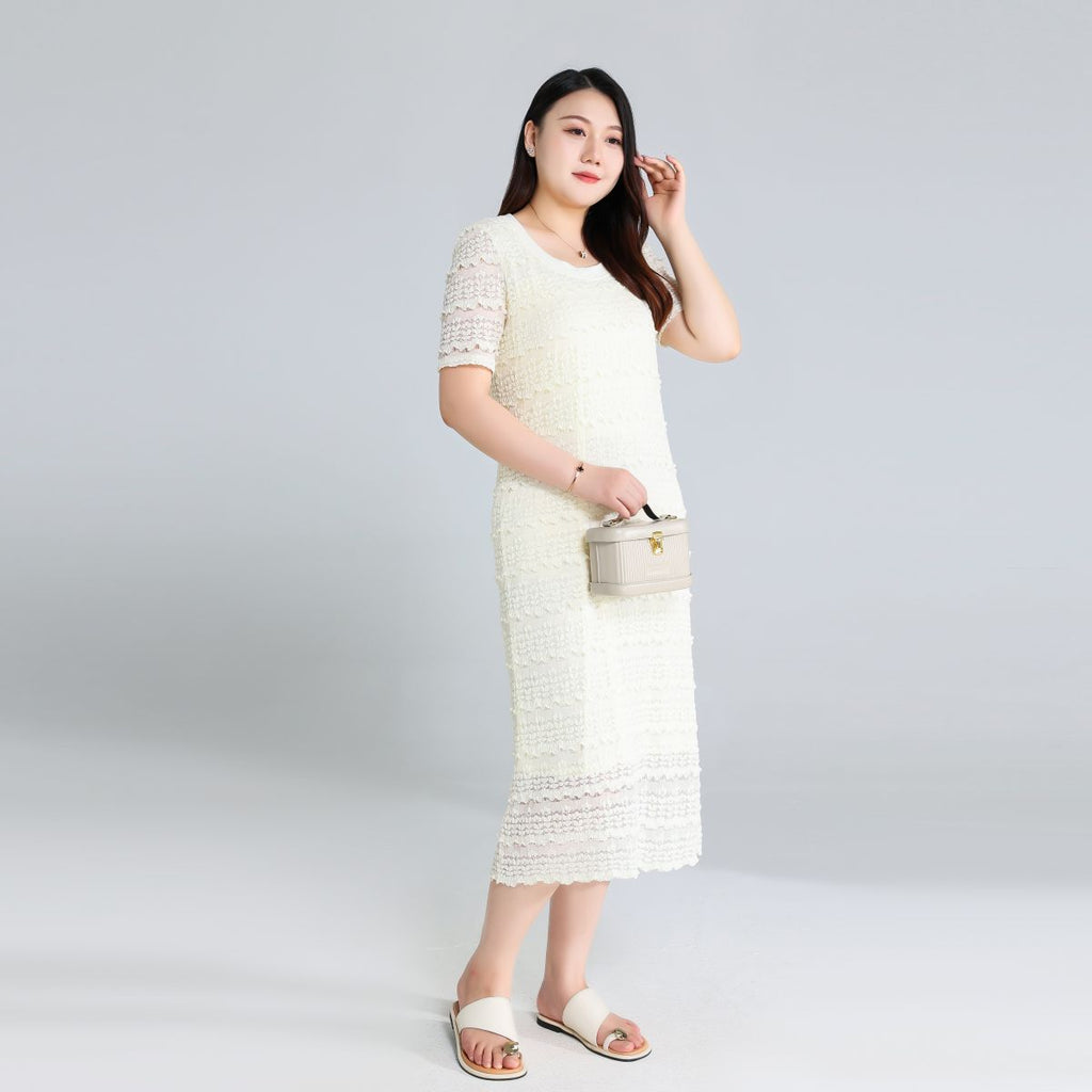 Plus Size Lace Round Neck Pencil Dress