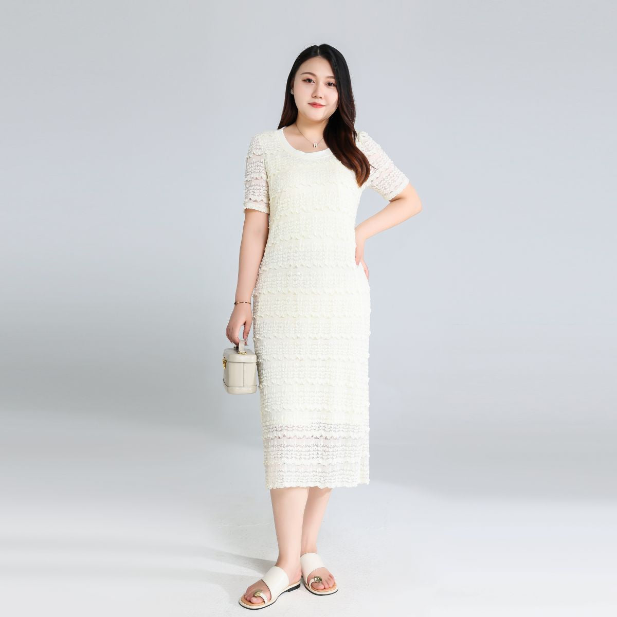Plus Size White Lace Pencil Dress for Wedding Guest